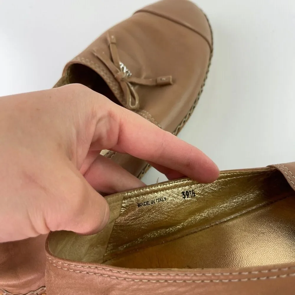 PRADA Light Brown Beige Leather Bows Trim Espadrilles Shoes Women’s 39.5 CLASSIC